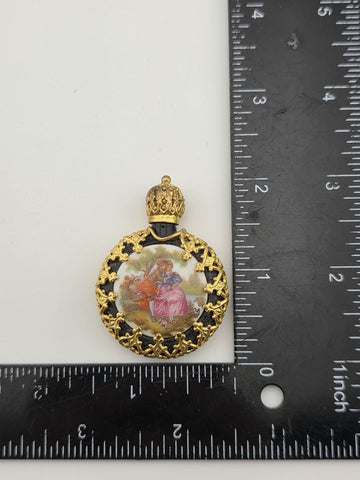 Vintage Miniature Perfume/Snuff Bottle Gilt Filigree Romantic Courting Scene