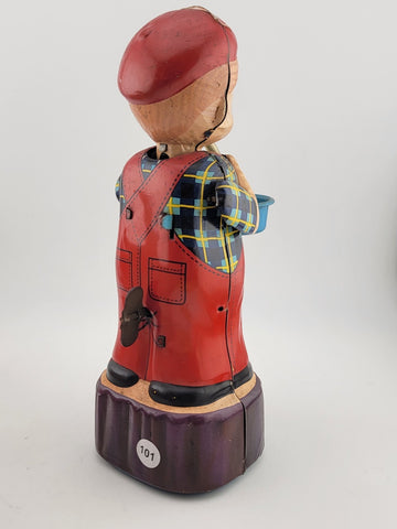 1960'S MICHANICAL WIND-UP BUBBLE BLOWER BOY TIN LITHO MARUSAN JAPAN TOY Untested