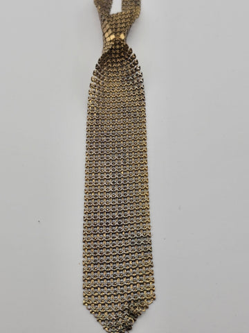 Vintage Gold & Silver Tone Mesh Tie Necklace Whiting Davis Style Fringe 70s