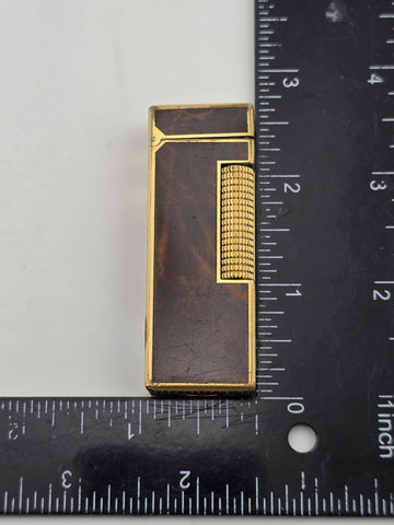 Rare Dunhill Square Lacquer Marble Roller Gas Lighter Gold Brown Swiss Made.