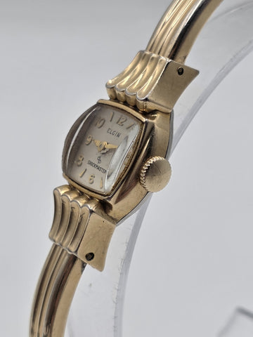 1940's Vintage Elgin Shockmaster 10K GF Ladies Bangle Watch Art Deco Style Works
