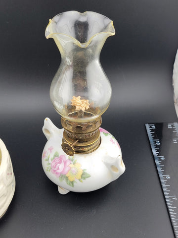 Set Of 2 Miniature Home Decor Items.  Music Box And Oil Lamp