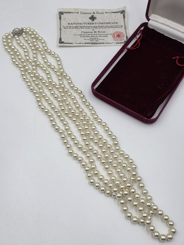 Vtg Long CAMROSE + KROSS JACQUELINE KENNEDY JBK 3 STRAND GLASS PEARL NECKLACE