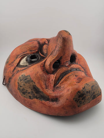 Antique Early 20th C Japanese Meiji / Showa Mask Noh Style, Depicting a Tengu.