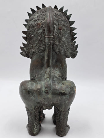 Rare Antique Thai Burmese Bronze Singha Temple Guardian Lion Statue 11" Tall.