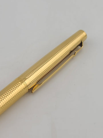 Caran d’Ache Gold Plated Fountain Pen, 14K-585 M Nib Guilloché Pattern Near Mint