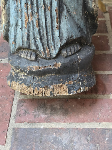 Antique 18th C XL Wooden Sculpture Of Virgin Marie Magdalene Hand Painted. 34 In