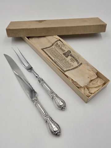 Antique 1920's WM Rogers Louis XV Sterling Handle Carving Set In Original Box.