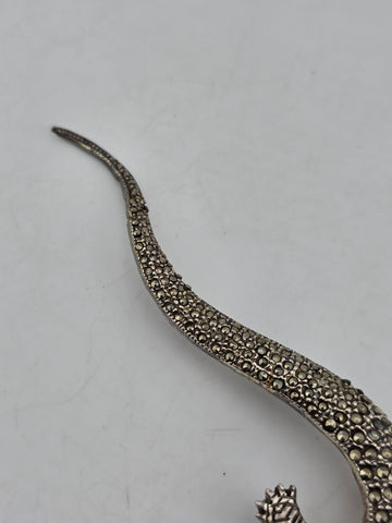 LARGE STERLING SILVER MARCASITE LIFE SIZE LIZARD PIN BROOCH SALAMANDER. 6 Inch.
