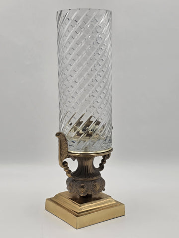 Antique 17" Crystal Hurricane Vase Lamp Base Brass Urn Hollywood Regency Decor