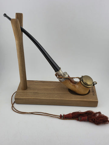 Rare Antique 19th C Meerschaum & Silver Tone Smoking Pipe W Long Stem.