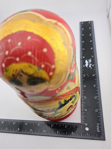 Vintage Collectible Hand Painted  Wooden Russian Matryoshka Nesting Dolls.