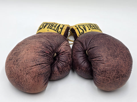 Antique 1950s Everlast 12oz Brown Leather Lace-Up Boxing Gloves Made in USA