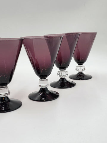 ANTIQUE SET OF 7 MID CENTURY MOD BRYCE WILMINGTON AMETHYST 5 1/2" WINE GLASSES.