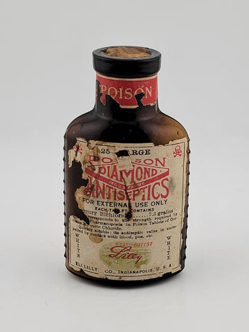Very Rare Antique POISON Diamond Antiseptics Medicine Bottle W Original Label.