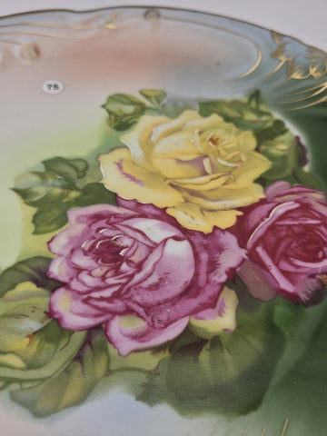 Antique RM Bavaria Hand Painted Roses Porcelain Plate Art Nouveau German C 1900.