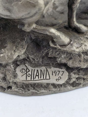 Polland Franklin Mint Pewter Horse Mare Wolves Coyotes Wildlife Animals Figurine