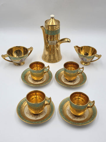 Vintage Lemieux China 24k Gold Gilt Hand Painted Tea / Coffee service For 4.