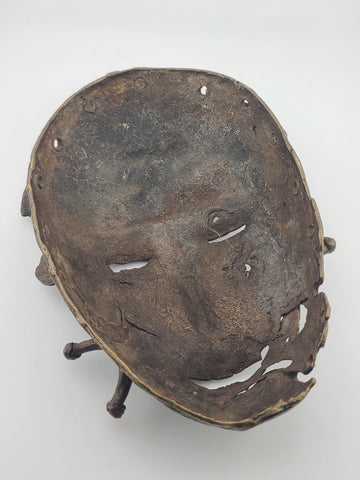 Antique Original Late 19th C. Edo (Benin) Style Cast Bronze Ritual Mask, Nigeria