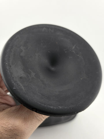 RARE VINTAGE TIFFIN ELEGANT BLACK SATIN GLASS RIBBED FAN VASE. 7" Tall.
