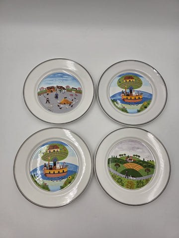 Villeroy & Boch  Naif Laplau 4 Salad Plates Christmas Village Noah Ark. 8 Inch