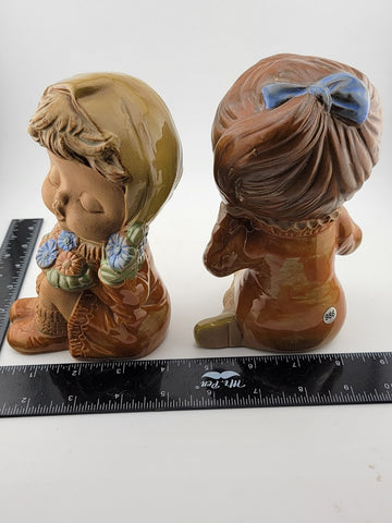 Vintage Set Of 2 Genuine Stoneware Girl Figurines Terracotta Made In Japan
