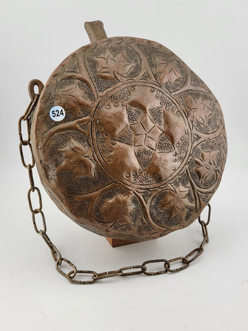 ANTIQUE OTTOMAN/ MOROCCAN ISLAMIC ORIENTAL ORNATE BRASS GUN POWDER FLASK BOTTLE