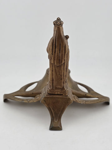 Antique French Statue Bronze Antique religious Lourdes Mary Depose Inkwell.