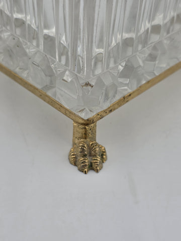 French Baccarat Style Jewelry Casket Footed Box Heavy Crystal Glass Hinged Lid