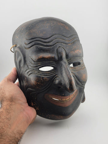 Japanese Antique Gigaku Noh Mask with fine details, Signed, 19th Century