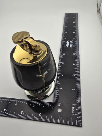 Rare Mid Century Ronson Carved Variegated Marble Desk Lighter Gold Tone Untested