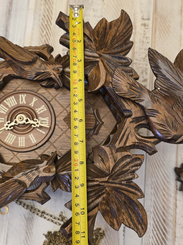 Vintage German Black Forest 8 Day Cuckoo Clock Regula 34-J Carved Birds. Works