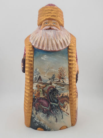Ded Moroz Russian Hand Carved Wooden Santa Figurine Sergiyev Posad. Fluorescent.