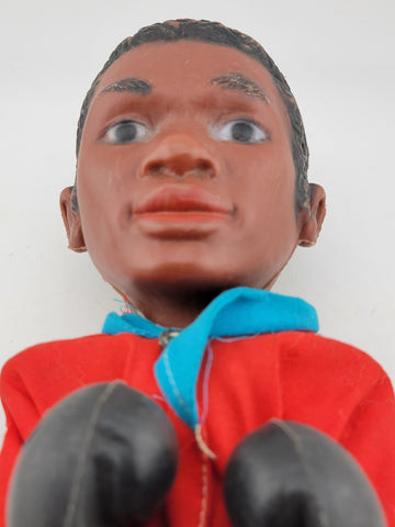 VINTAGE CASSIUS CLAY (MUHAMMED ALI) BOXER TOY WITH GLOVES  - 10" TALL - Working