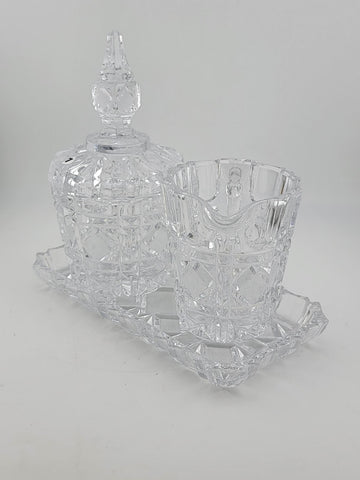 Vintage Heavy Lead Crystal Creamer Sugar And Tray Eloquent Top Quality. No Chips