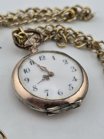 Antique 1890's Swiss Solid 800 Silver Pendant Pocket Watch Enamel Dial. Works.
