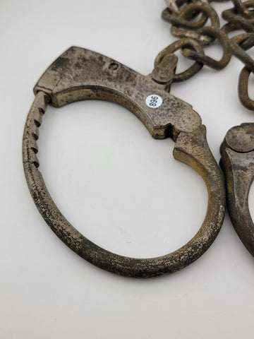 Rare Antique Late 19th C Pair Of Original Mattatuck Co. USA Handcuffs. No Key.