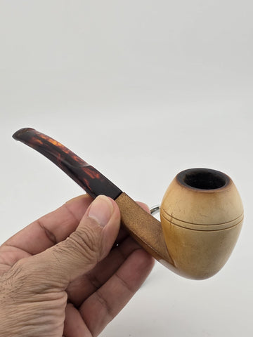 Antique Collectible Meerschaum Pipe Smooth Billiard w Case & Amber Lucite Stem
