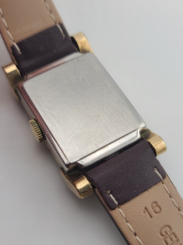 Vintage 1940's Lucerne 17J Art Deco Rectangular Rhinestone Ruby Swiss Watch