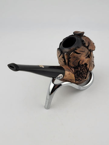 Vintage European Wood Block Pipe Hand Carved Bacco Baccus Greek Worrior Theme.