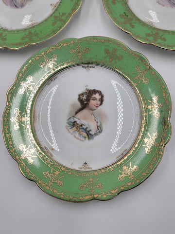 Set Of 3 19th C Antique Carlsbad Austria Porcelain Portrait Cabinet Plate 6.5 in