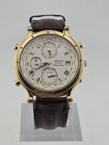 Vintage Collectible SEIKO 5T52-7A10 World Timer Age of Discovery Alarm- Working
