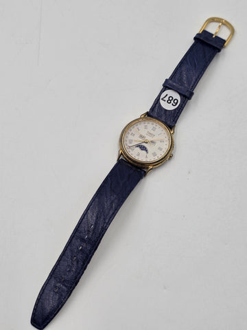 VTG TIMEX TRIPLE DATE MOON PHASE DIAL QUARTZ GOLDEN BLACK DRESS WATCH. WORKING