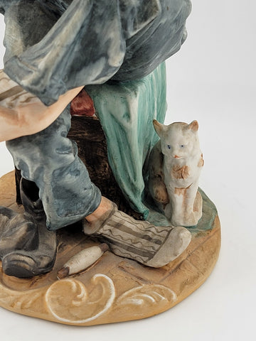 Capodimonte 10" Figurine Man Repairing Sock Vintage Matte Finish