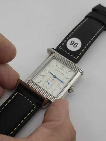 Vtg German Made Jean Muller Reverso Mechanical Dual Dial Flip Case Watch. Runs.