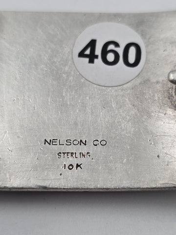 Nelson Co Sterling Silver 10K Solid Gold Bull Head Western Belt Buckle Engraved.
