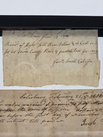 Rare Collection Early 1800s Tax Receipts 1814 1818 1840 Salisbury MA Framed Docs