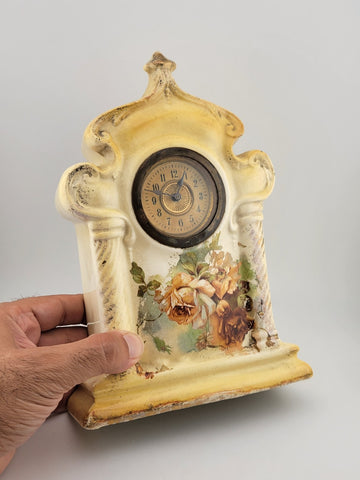 Antique Victorian Porcelain Hand Painted Mantle Clock. C 1890. Working  Cond.