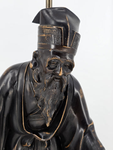 Rare 19th C Antique Japanese Meiji Bronze Sculpture / Lamp Statue of Old Monk