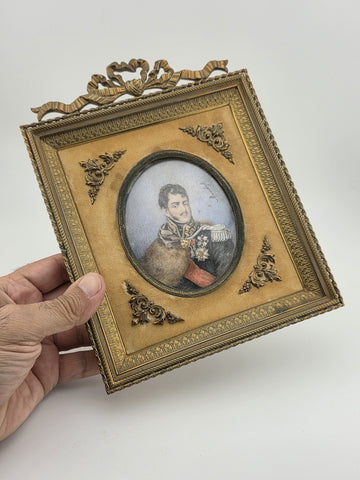 Rare Antique 19th C Miniature Portrait Prince Jozef Poniatowski Ormolu Frame